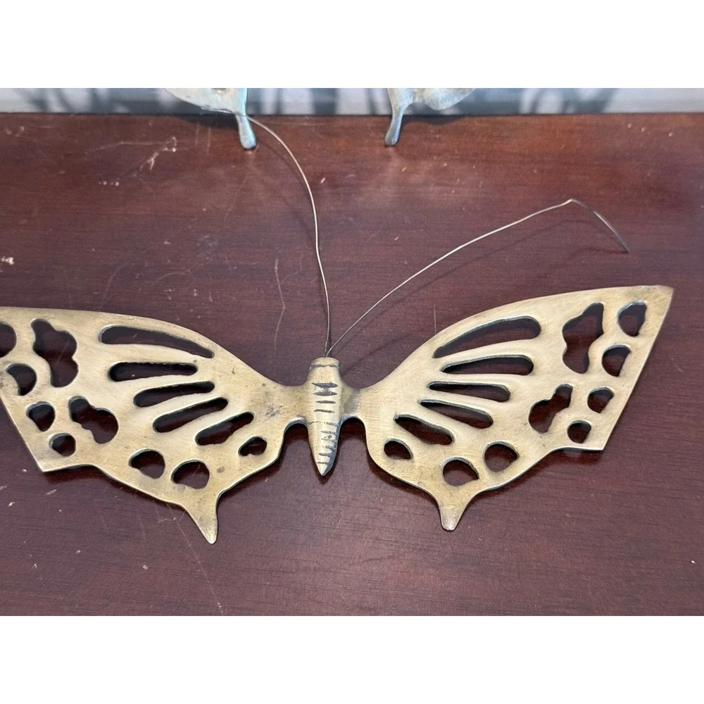 Lot Of 2 Vintage Brass Butterflies Wall Hanging Bendable antenna Garden Art